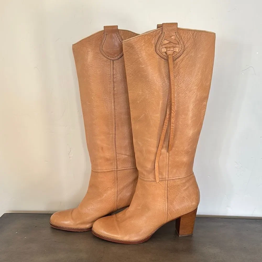 Coach Selena Tan Leather Knee-High Heeled Boots Western Boho Women’s Size 11 EUC